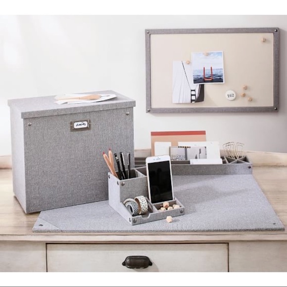New Pottery Barn Grey Blythe Linen Desk Accessories, Small Organizer - Picture 3 of 4
